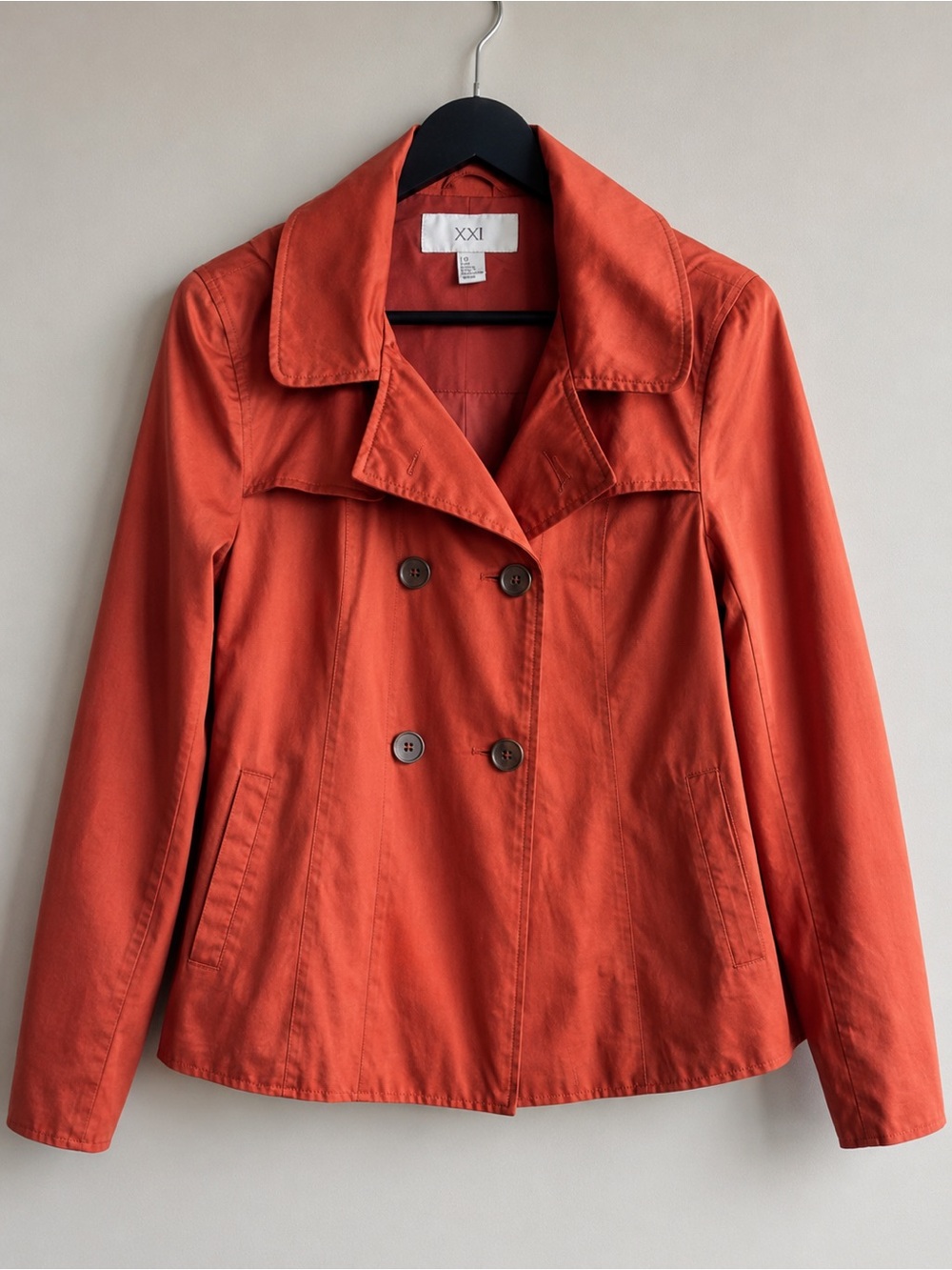 Forever 21 XXI Burnt Orange Double Breasted Trench Jacket Peacoat Size 10 Medium